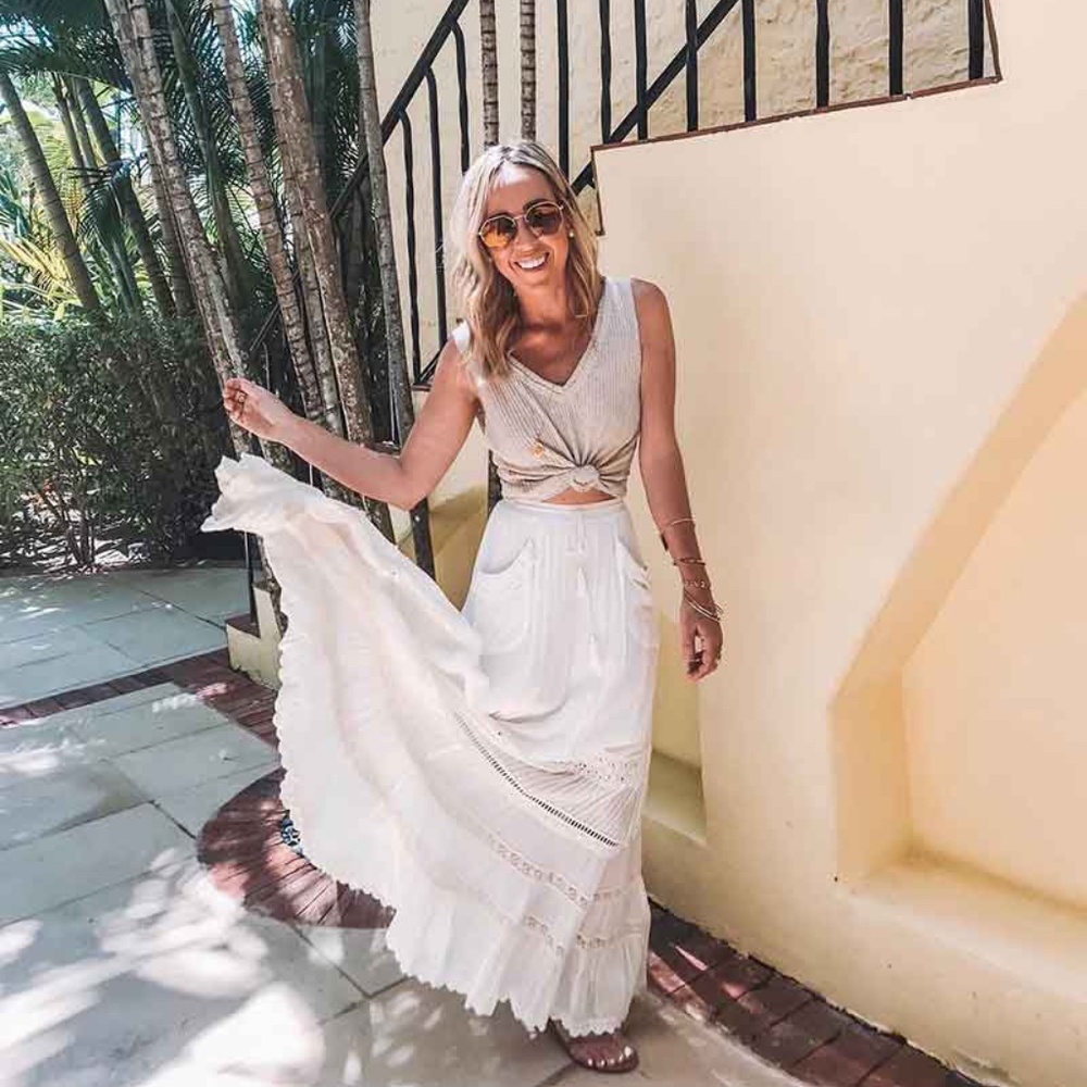 Bohemian White Crochet Lace Maxi Skirt - Picture 4 of 11